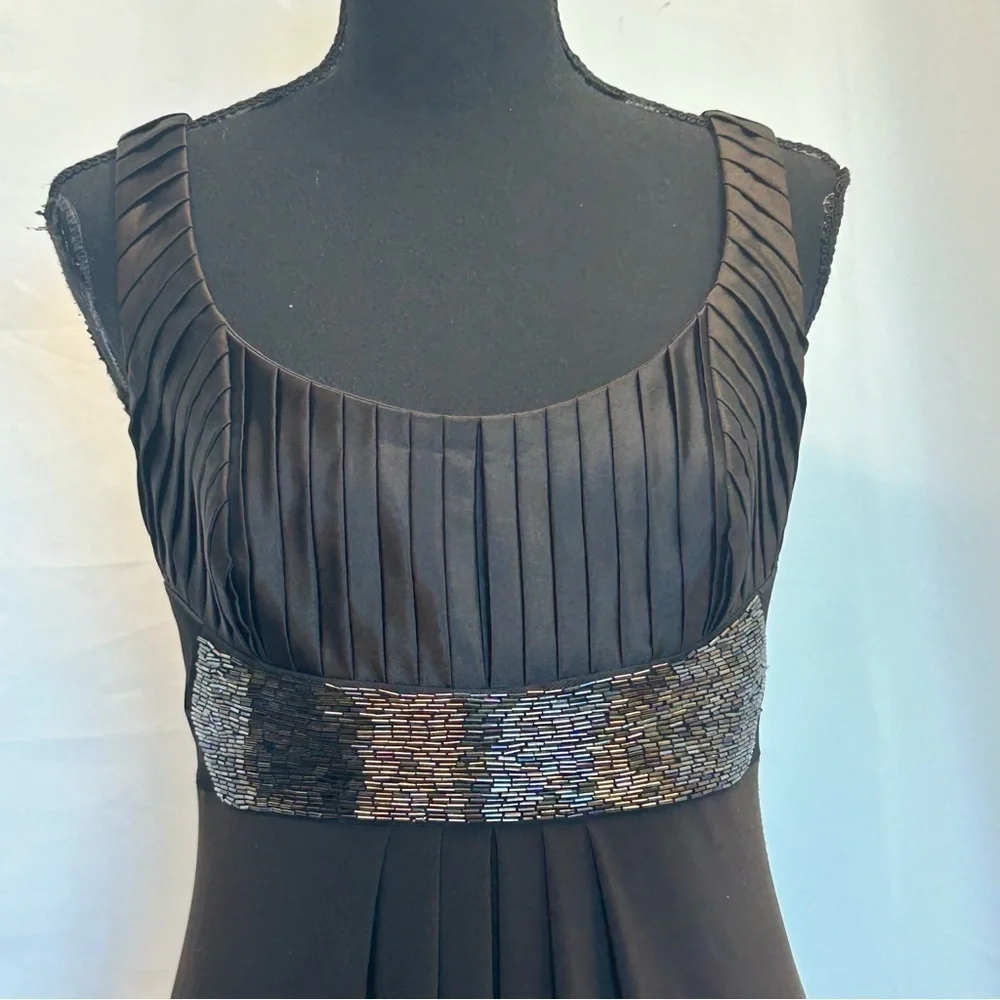 Joseph Ribkoff dark chocolate brown pleated ruched beaded sleeveless midi dress - Picture 2 of 15